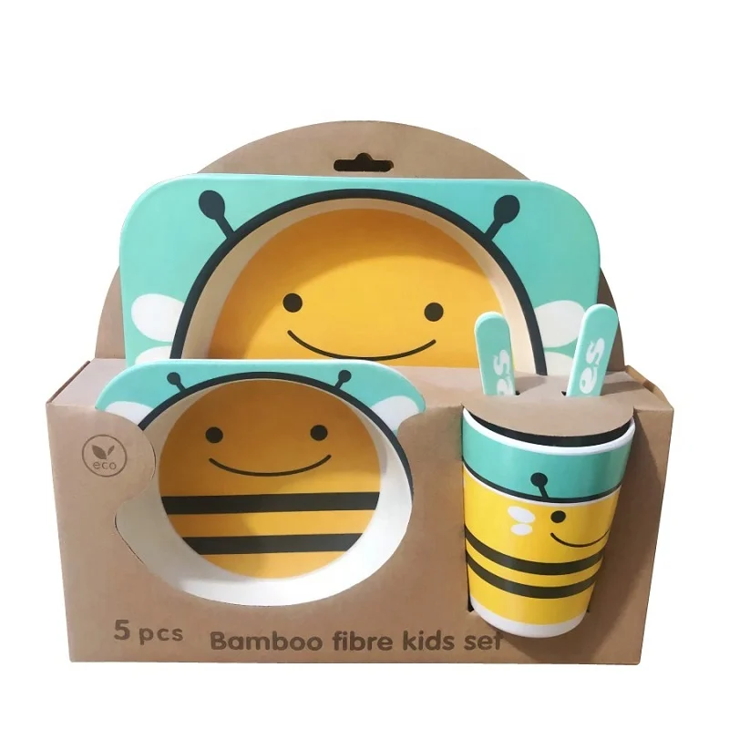 Cute cartoon BPA free bamboo fiber melamine children kids dinnerware set dinner plate tableware set