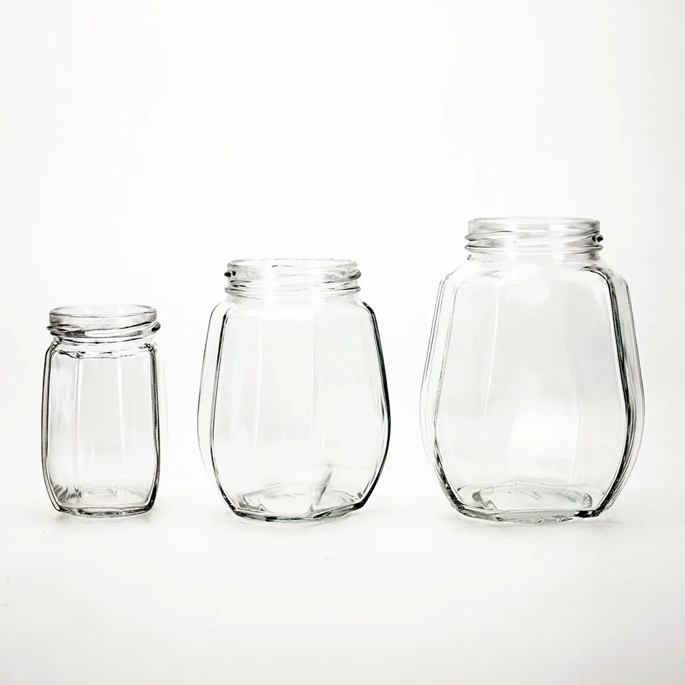 VISTA Empty Factory Price Hexagonal 250g500g750g Glass Honey Jar Glass Jar with Metal Cap