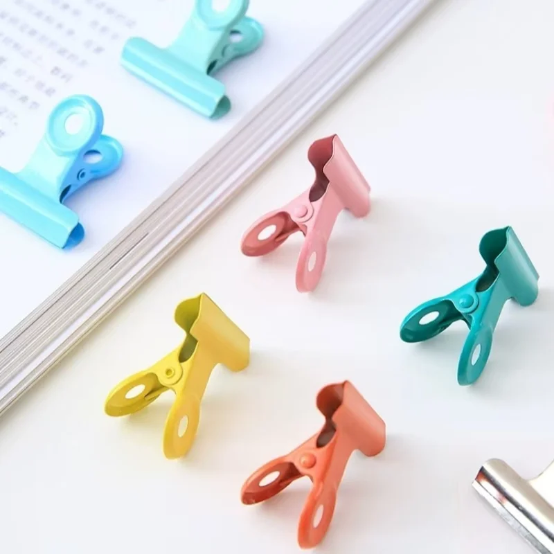 Wholesale Ins Candy Baking Paint Color Circular Stationery Book Bulldog Clip Metal Iron Binding Paper Clip for Receipts