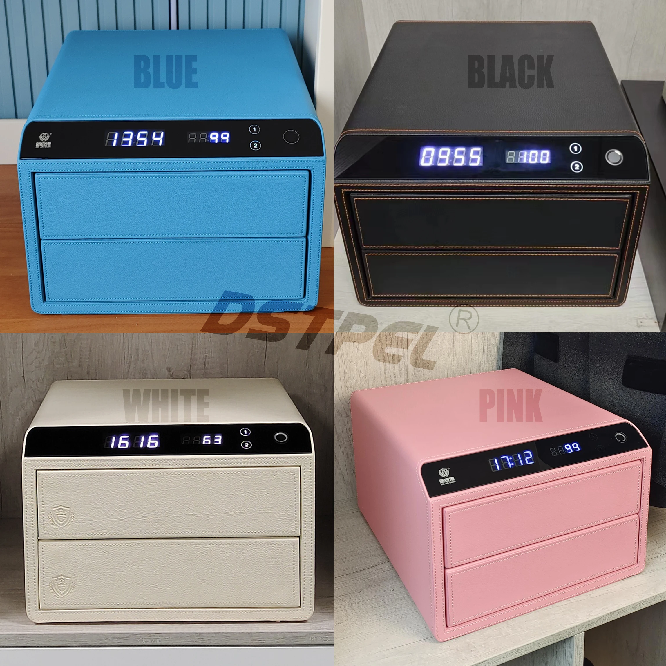 Deluxe Smart Leather Safe Household Fingerprint Digital Home Use Jewelry Security Drawer Safe