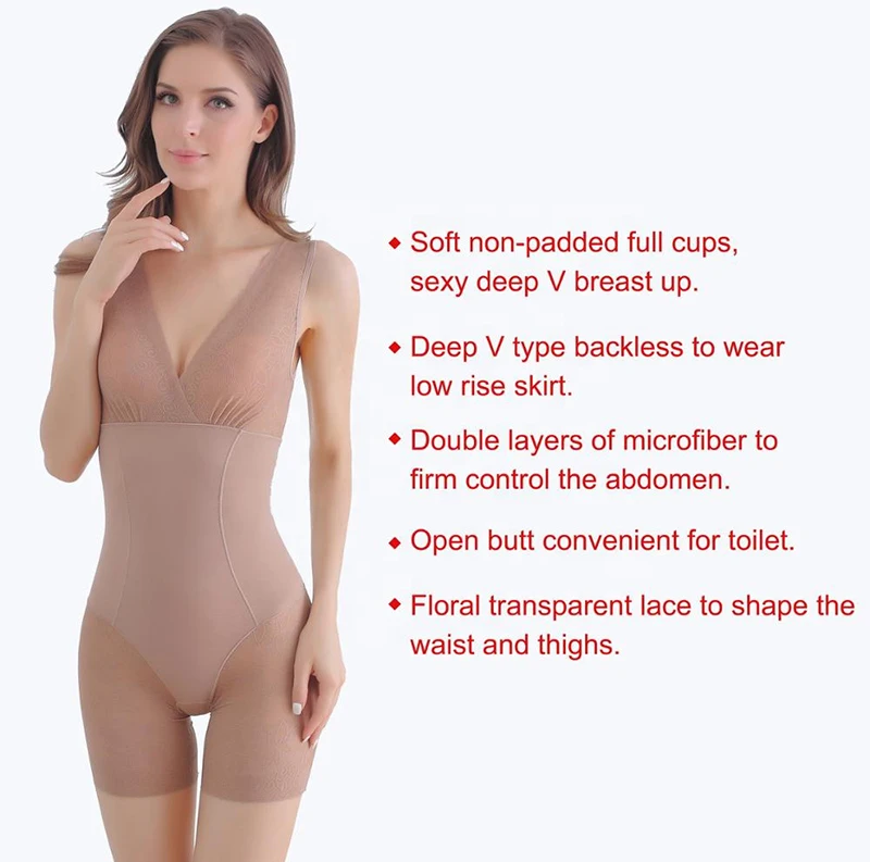 New arrival ladies full body shaper slim open butt shaper sexy back open butt lifter deep v neck fashion bodysuit