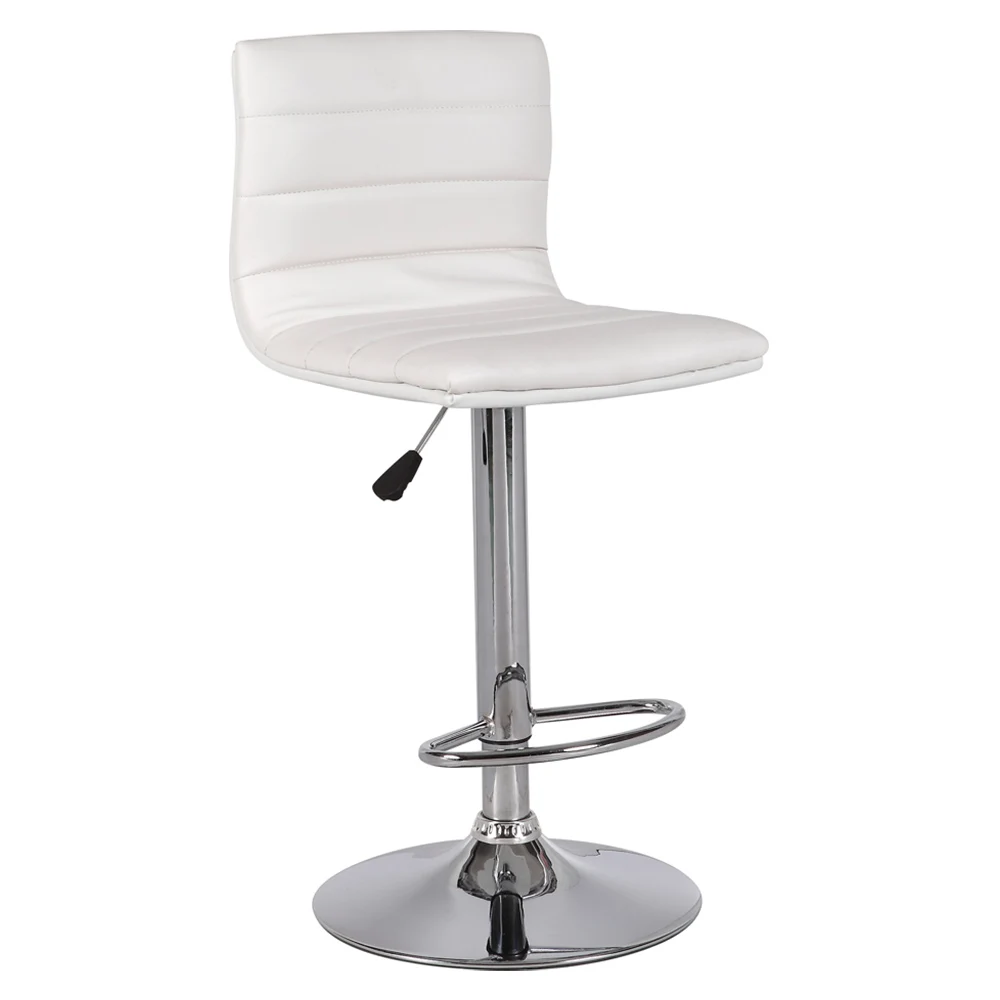 Simple leather square stripe back kitchen high chairs counter bar stools industrial swivel bar chair with legrest