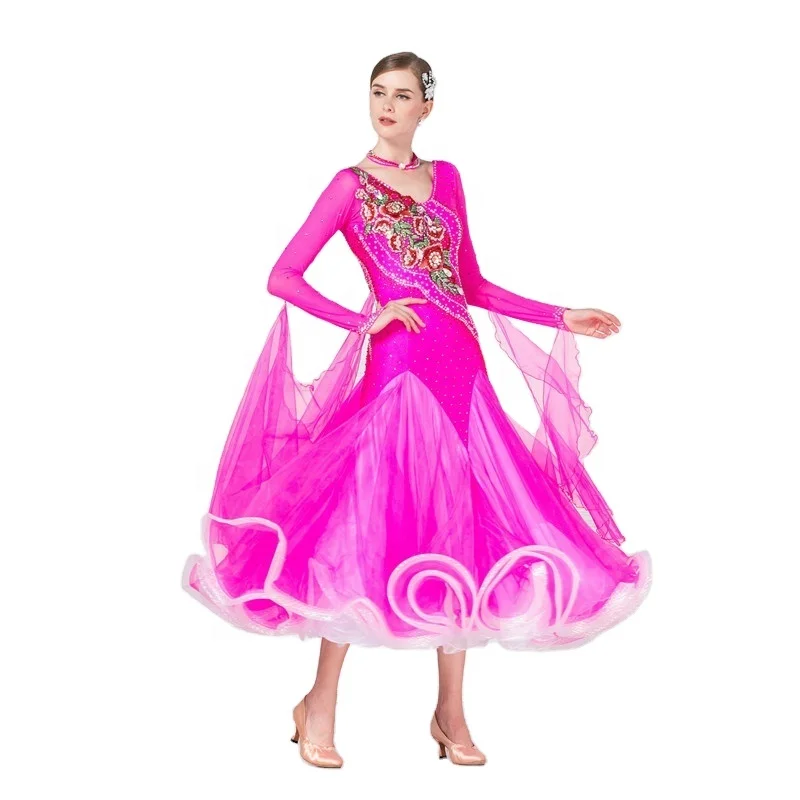 B-1702 New ballroom dance dresses competition women, Custom modern ballroom dancing competition long dress for woman