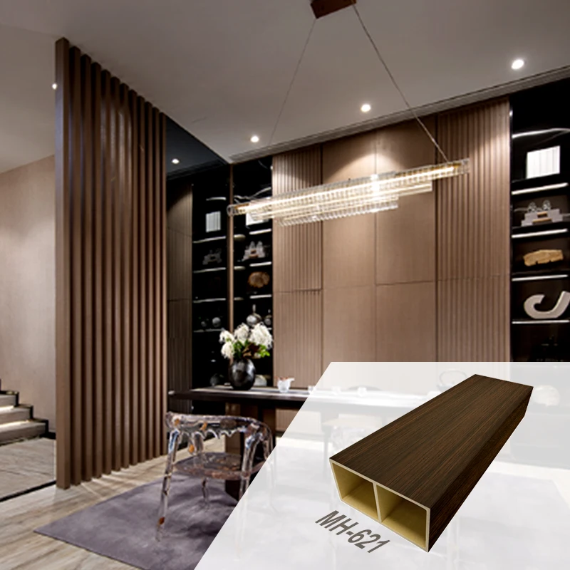 Eco-friendly Interior Decoration Partition WPC Timber Tubes Hollow Wood-plastic Tube Beams PVC Wooden Grain Column