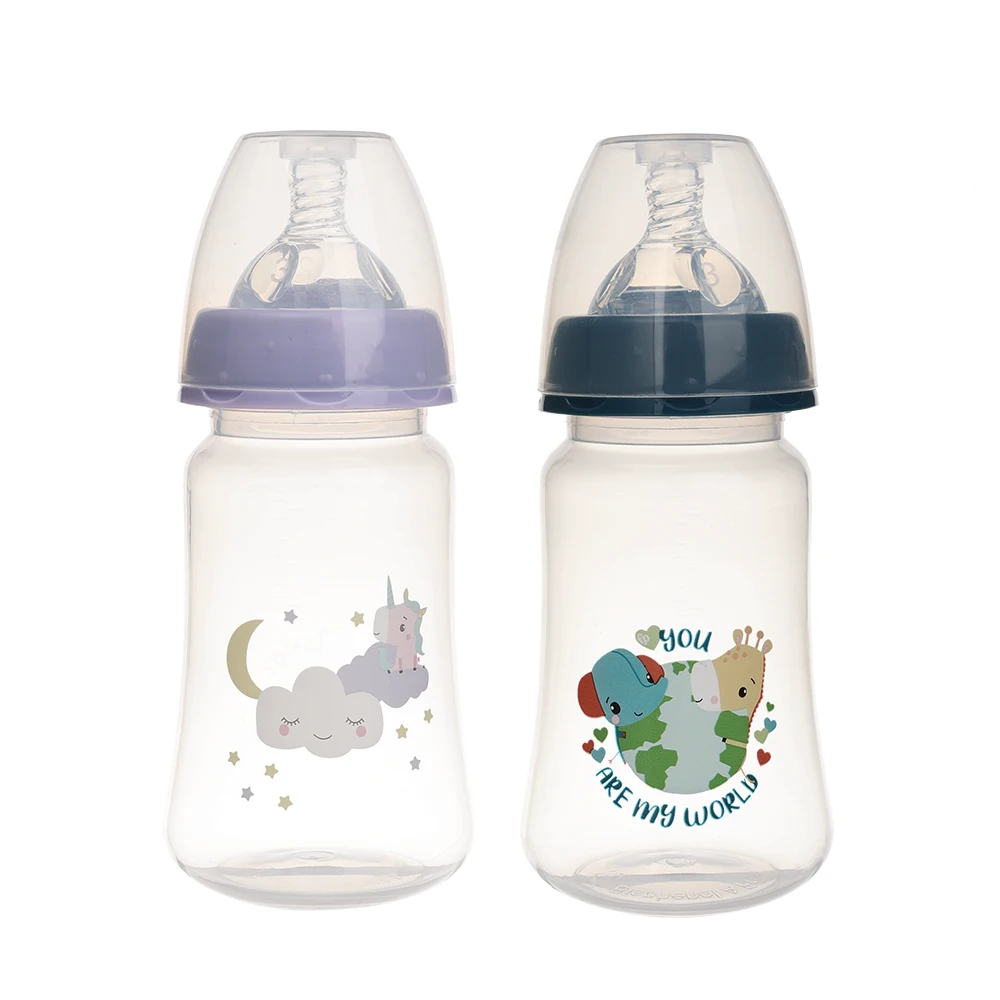 Wholesale Custom Newborn Baby Milk Bottle 250ML 8OZ Silicone Nipple Feeding Bottle For Bbay Drinking Wide Neck Bottle