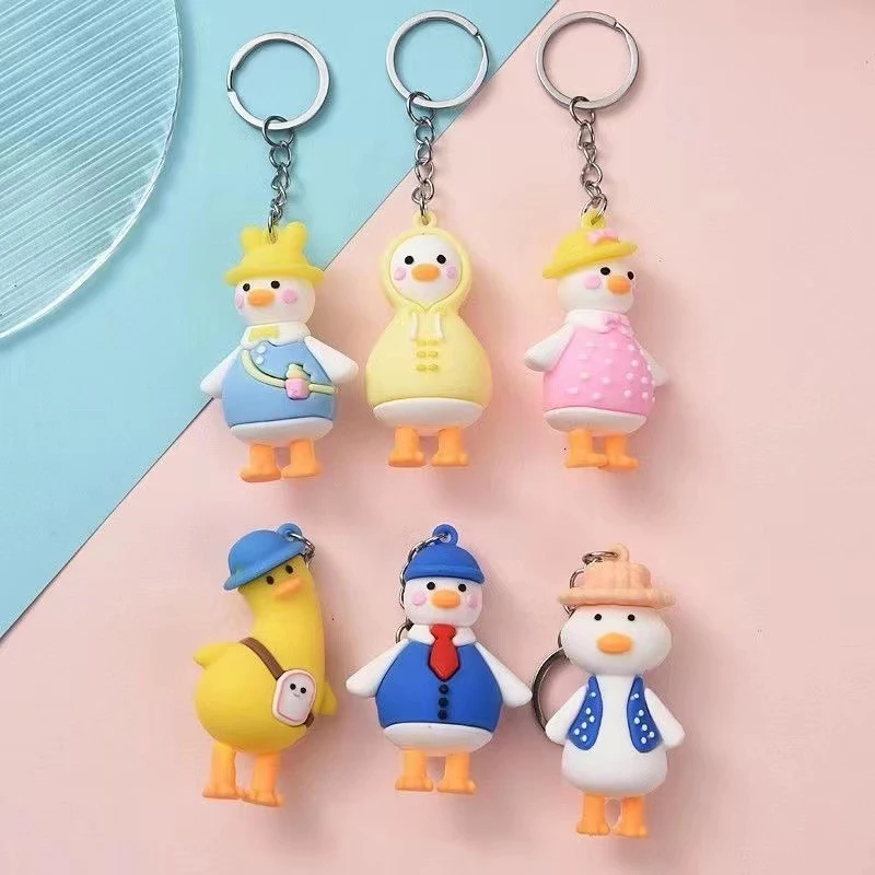 Wholesale Duck Keychain 3D Crooked Duck Bag Pendant Rubber keychain Jewelry for Gift