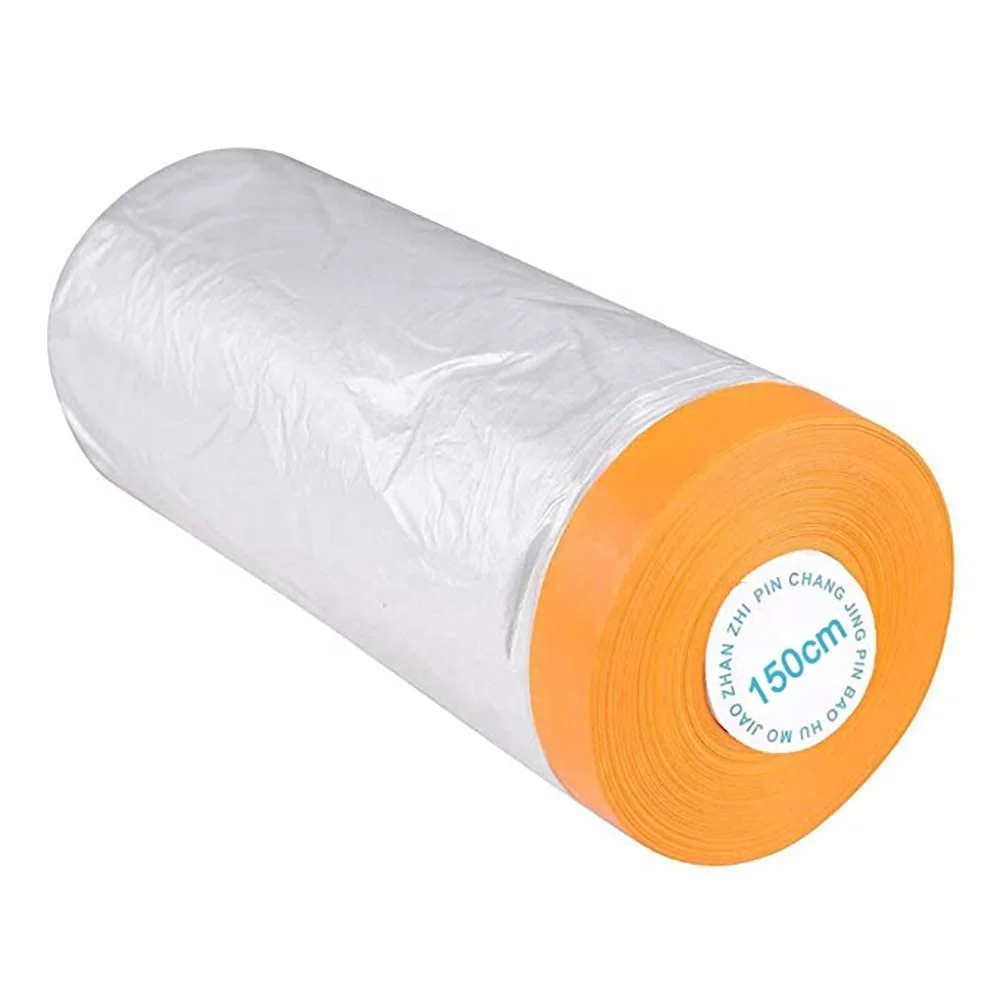 China Pre-Taped Masking Film Paper Adhesive Plastic Painting Drop Film For Automotive Furniture Protection Covering