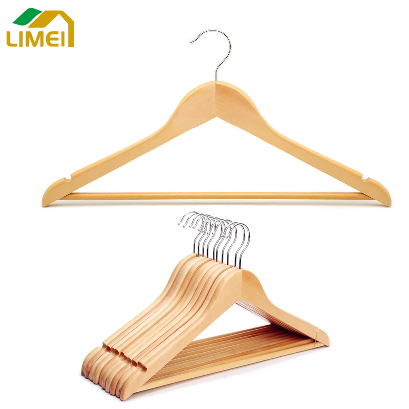 Manufacturer wholesale hangers high quality custom logo clothes shop rack  hanging coats natural wooden cloth hanger