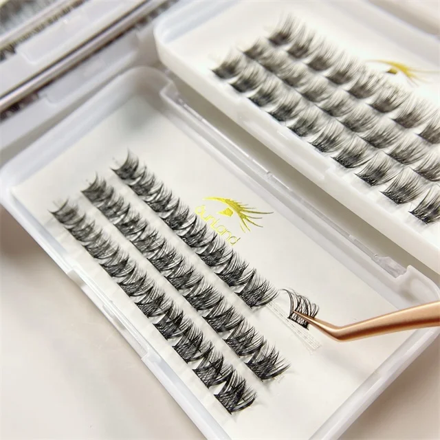Sunland  private label	05 eyelash extension Diy Cluster Lash 3d 8d D Curl Lashes Segments Thin Band Faux Mink Individual Eyelash