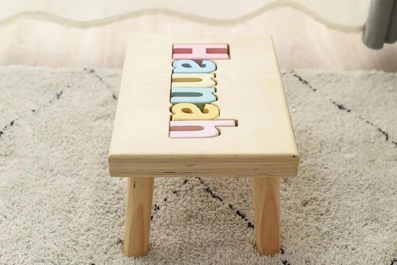 Tailai Handmade Personalized Wooden Puzzle Step Stool Bench Birthday Gift Wood Stool Personalized Puzzle Kids Stool or Bench