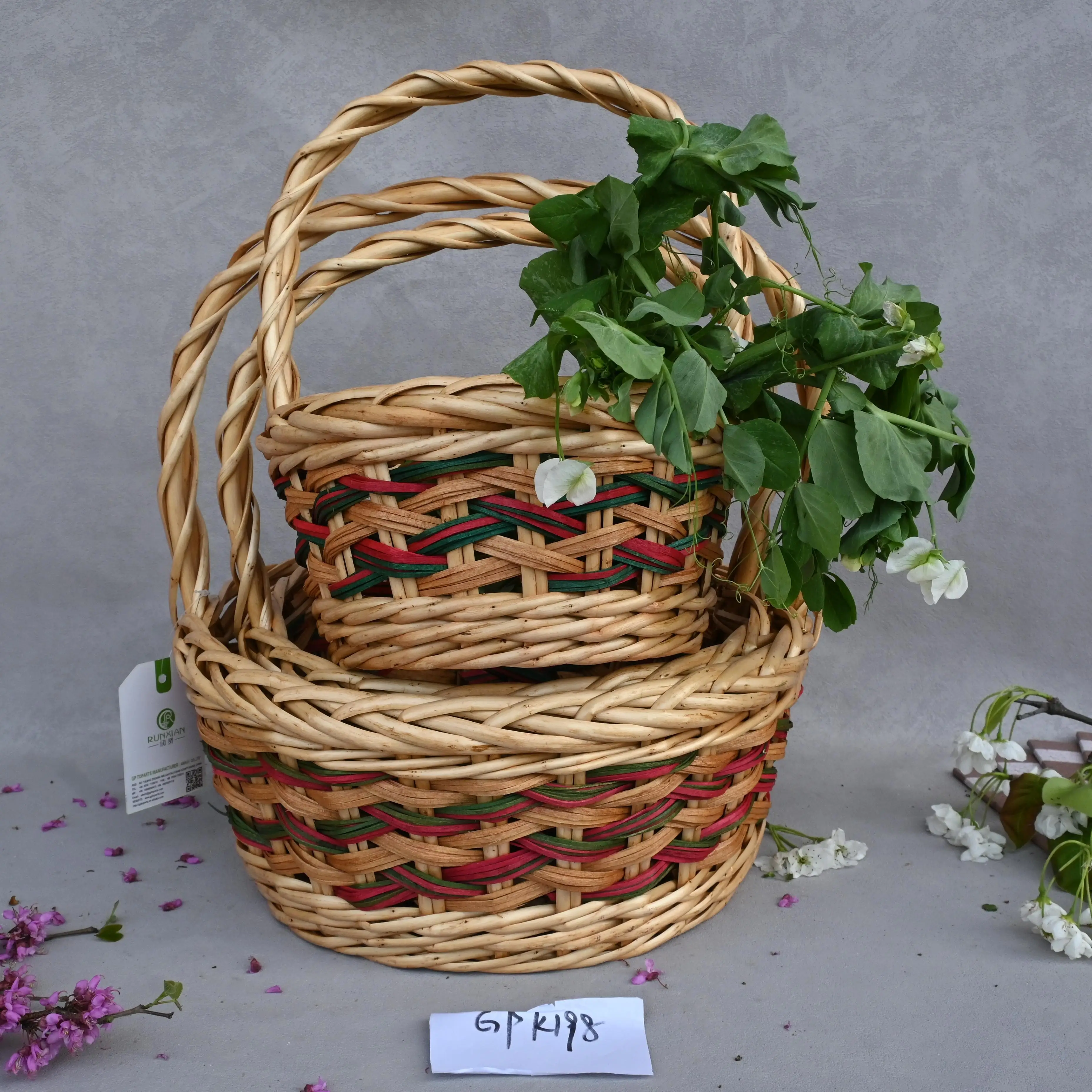 Factory Natural Handmade Decorative Shopper Woven Wicker Willow Fruit Flower Picnic Storage Basket Set With Handle for Gift
