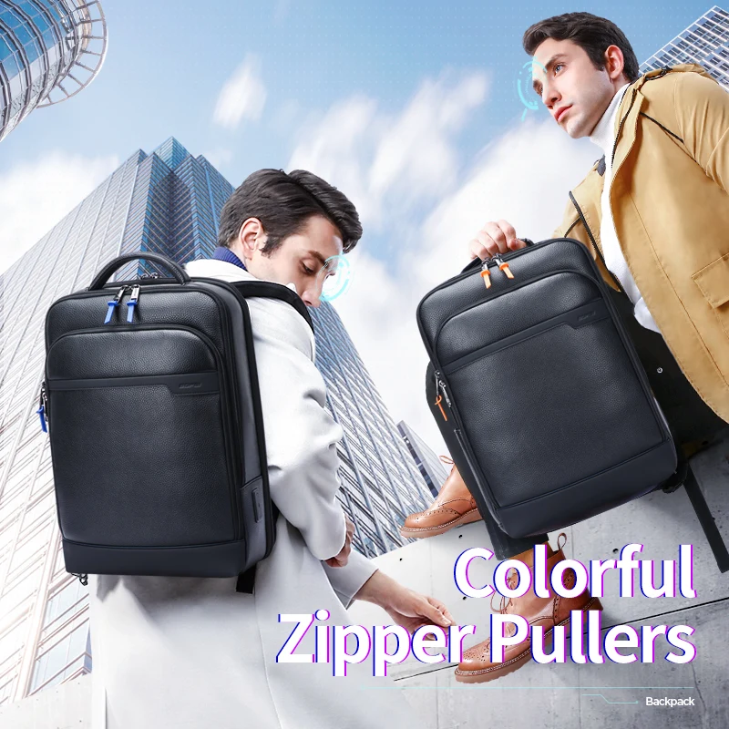 BOPAI wholesale custom printed logo premium office luxury anti theft for men 15.6 inch laptop with usb genuine leather backpacks