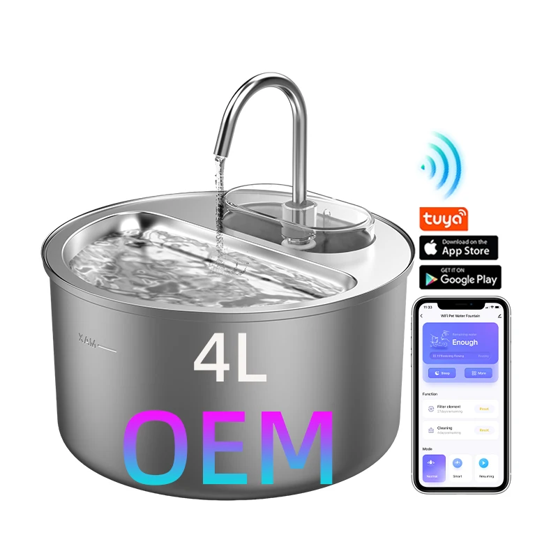 OEM 4L WiFi Dog Water Fountain Supplies Easy Cleaning Automatic Pet Dogs Drinking Waterer Auto Watering Dish Cat Drink Fountain