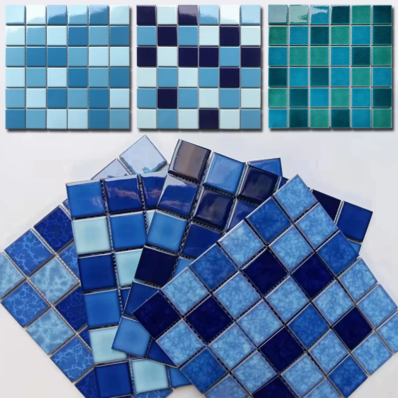 classic dark blue modern glazed porcelain ceramic mosaic tile for swimming pool floor border tiles swimming pool mosaics
