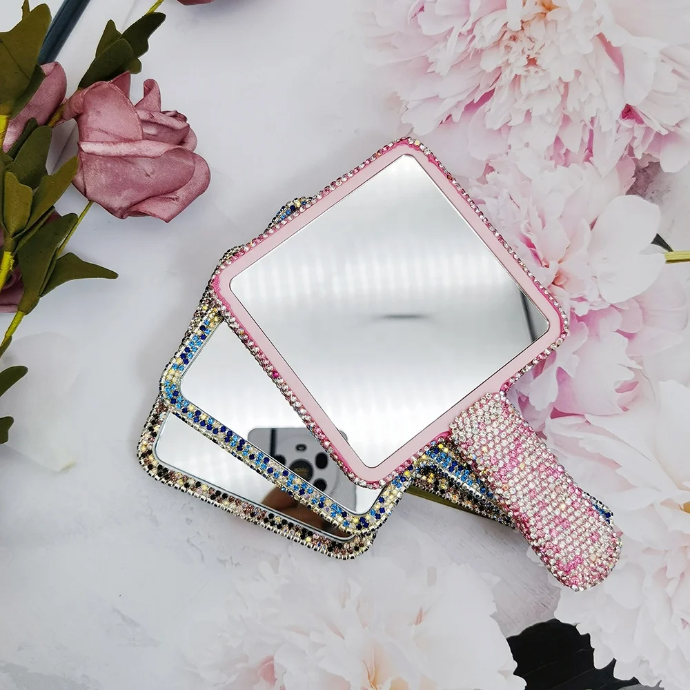 custom logo Color pink black Pocket Make Up Mini handle handheld hand held vanity Makeup Cosmetic mirrors wholesale hand mirror