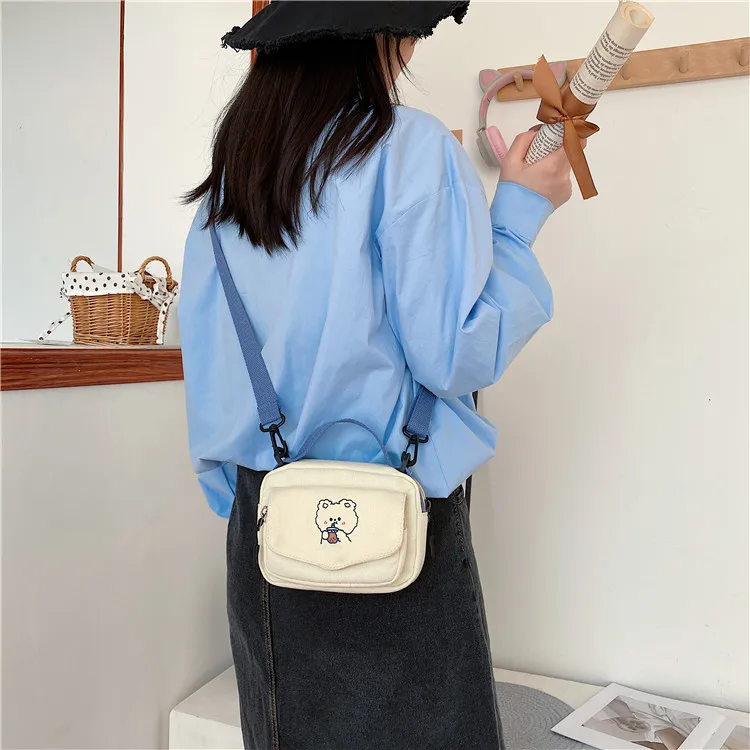 2025 Custom Small Women Canvas Shoulder Bags Korean Cartoon Print Fashion Mini Girls Handbags Phone and Purses Crossbody Bag