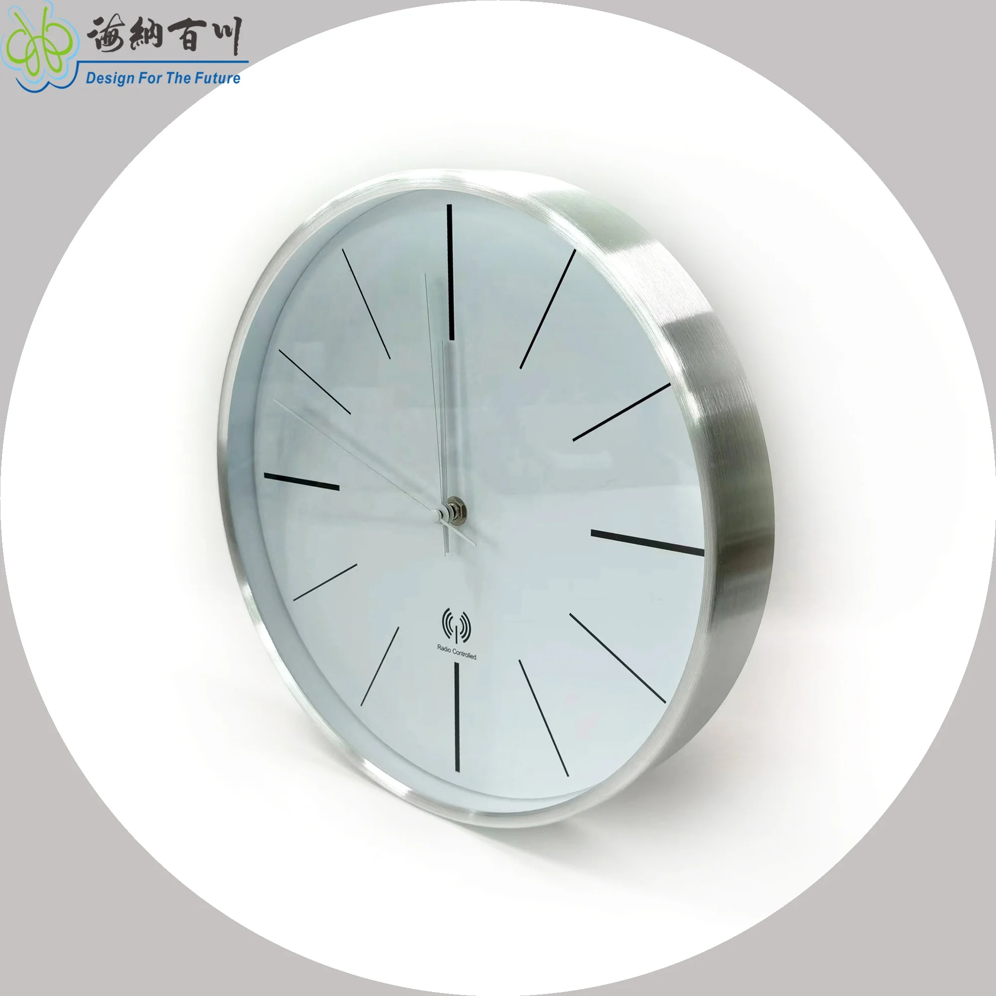 Contemporary 30CM Stainless Steel Digital Wall Clock Abstract Pattern RC Quartz Clock for Living Room Needle Display Cound Shape