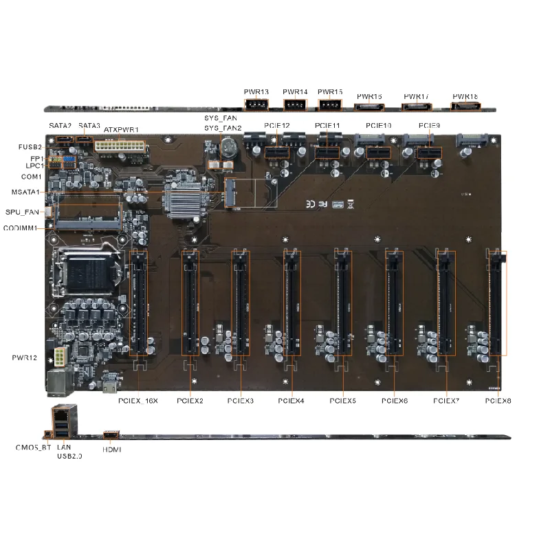 OEM Intel B250 55/60/65/70 pitch graphics motherboard with 12 PCIE slot