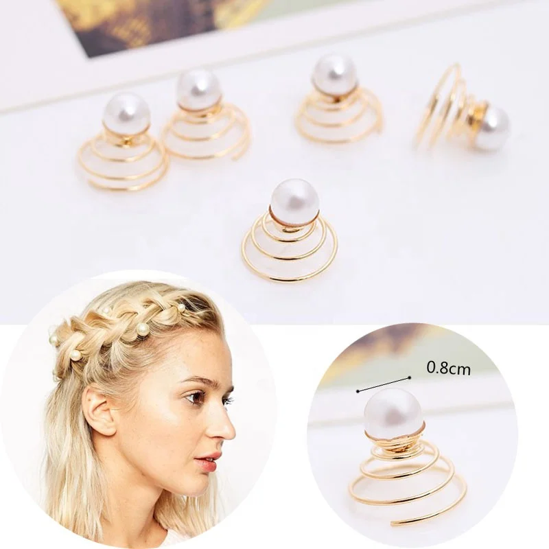 Lovely Fancy Pearls Metal Gold Star Swirl Spring Hairpin Hair Clips for Women Girls Hair Grips