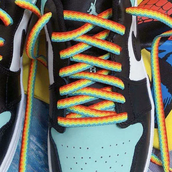 Wholesale custom logo shoe lace flat printed polyester sublimation replacement rainbow shoelaces for aj sneaker
