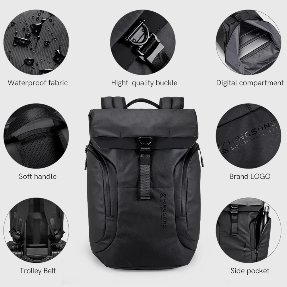 Kingsons waterproof outdoor backpack for traveling Cyber Punk style shinny laptop backpack for men leisure rucksack for riding
