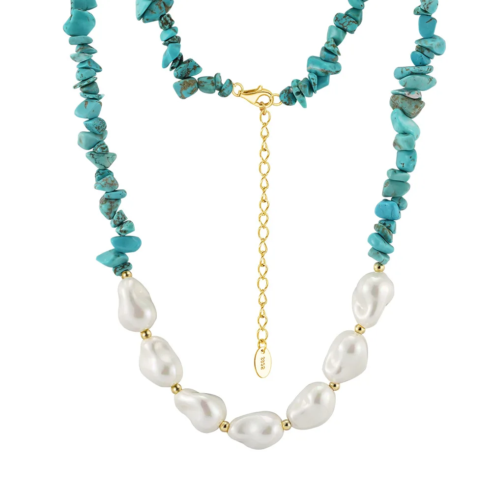 GMN56 RINNTIN богемный неправильный натуральный камень Бирюзовый бисер женские ювелирные изделия Жемчужина барокко драгоценный 925 серебряное ожерелье