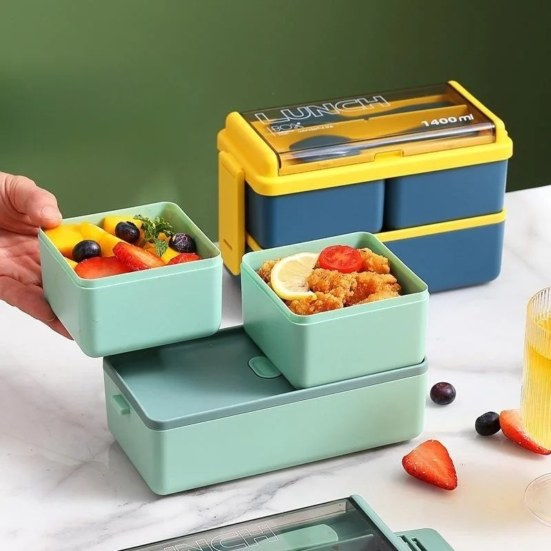 Single Layer Microwavable Lunch Box, Plastic Bento Box with Utensils