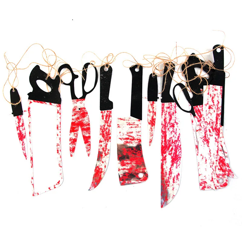 Halloween paper blood weapon knifes banner decoration