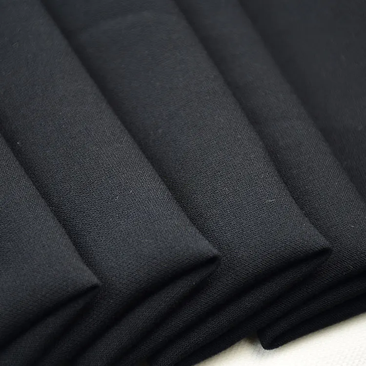 Free Sample Rayon Stretch Black color Fabric Viscose Polyester Double Layer Spandex  Woven Fabric For Garments Clothes