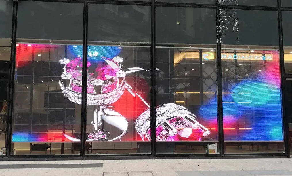 high resolution transparent LED video glass 16 bit color bit transmittable LED screen