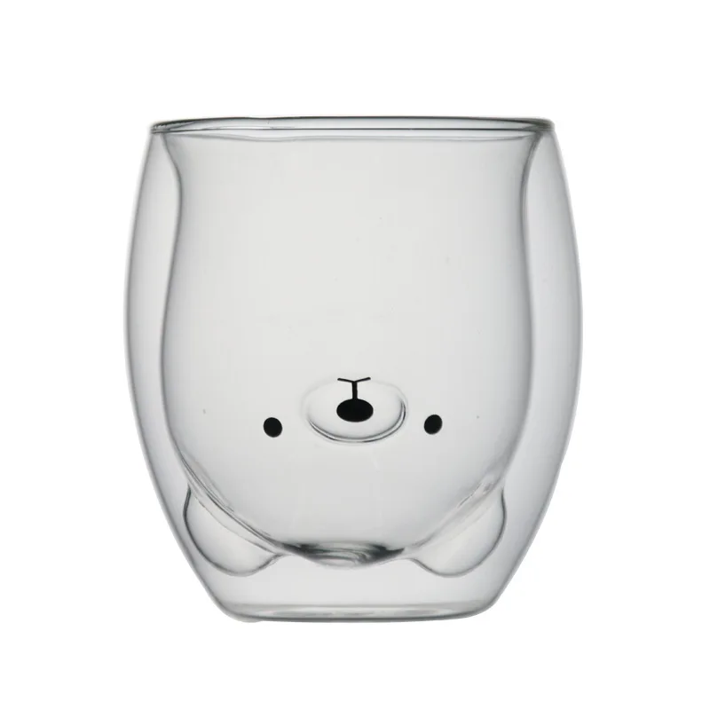 Cartoon bear glass high borosilicate heat resistant double cup coffee cup juice cup beer glass