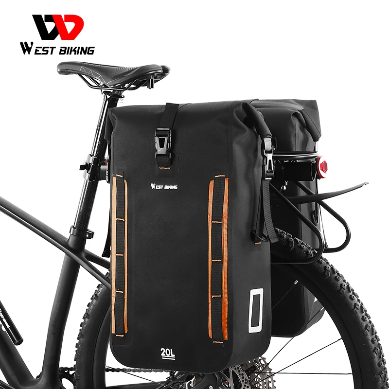 WEST BIKING Bike Pannier 20L Large Capacity TPUFully Waterproof Bicycle Bag Sport Portable Outdoor Travel Bicycle Rear Rack Bag