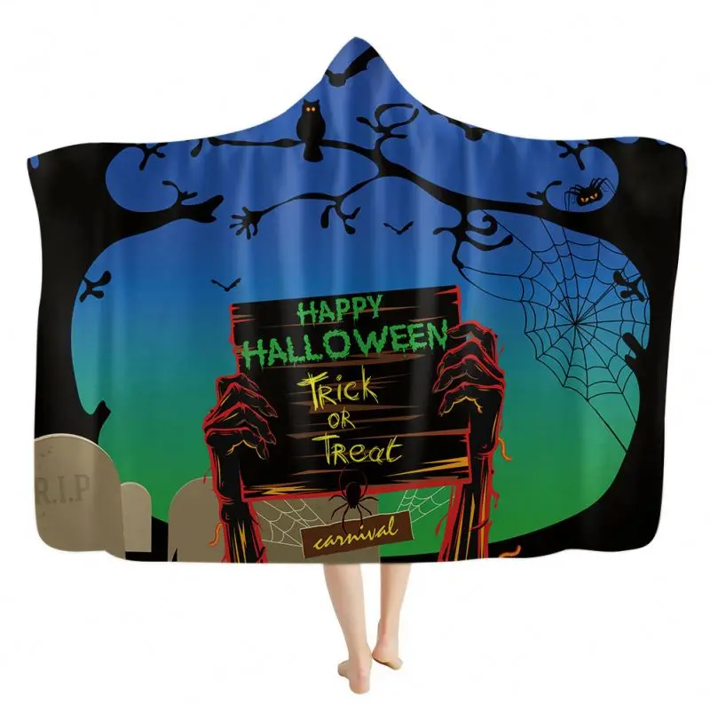 
Happy Halloween TRICK OR TREAT Carnival Orange Pattern Tombstone Halloween Camping Big Size Hooded Blanket 1 MOQ Dropshipping 