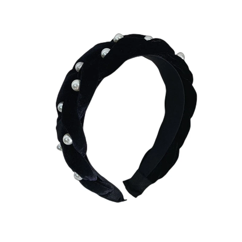 2024 black velvet twist pearl braid hair band women girls hair accessories