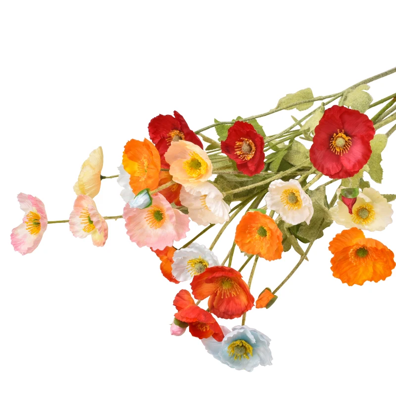 high-end simulation poppy flower wedding decoration table flower Home Colorful Flocked Stem Silk Artificial Corn Poppy Flower