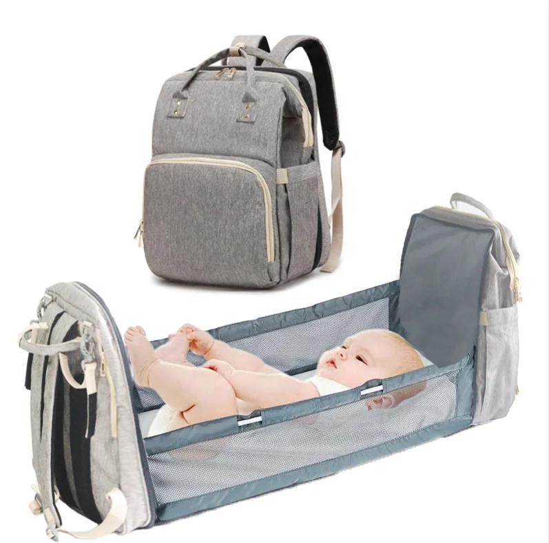 
Hot Custom USB Convertible Travel Baby Bag Big Capacity Diaper Bag Mummy Backpack Baby Sleeping Bag for Baby Bed with Cover 