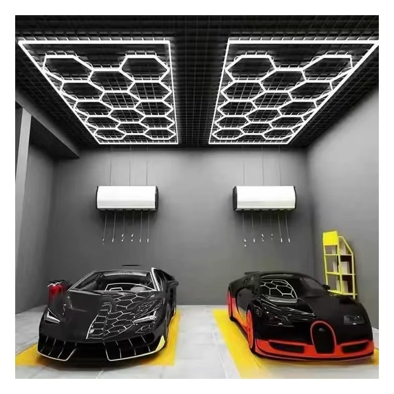 110V  220V Power Supply White Aluminum Hexagonal LED Ceiling Light for Garage Car Detailing Studio Working Product Category