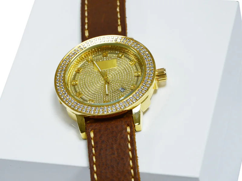 real gold watches Top Brand Luxury Bling Quartz Square Men Watch Relojes Hip Hop Gold diamond watches men
