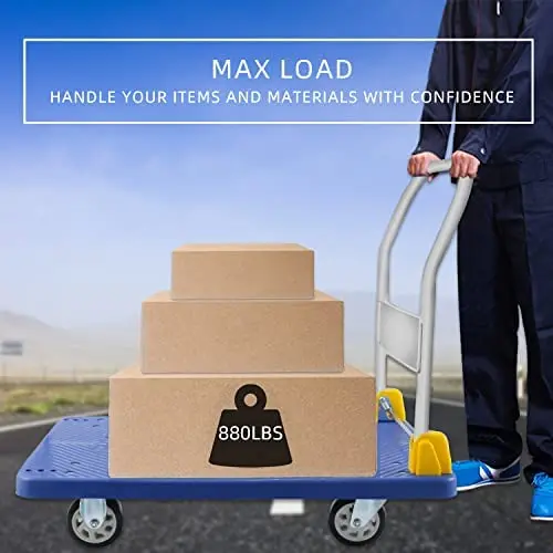 Platform Truck with 880lb Load Capacity Flatbed Push Dolly Foldable Push Hand Cart for Loading and Storage Noiseless