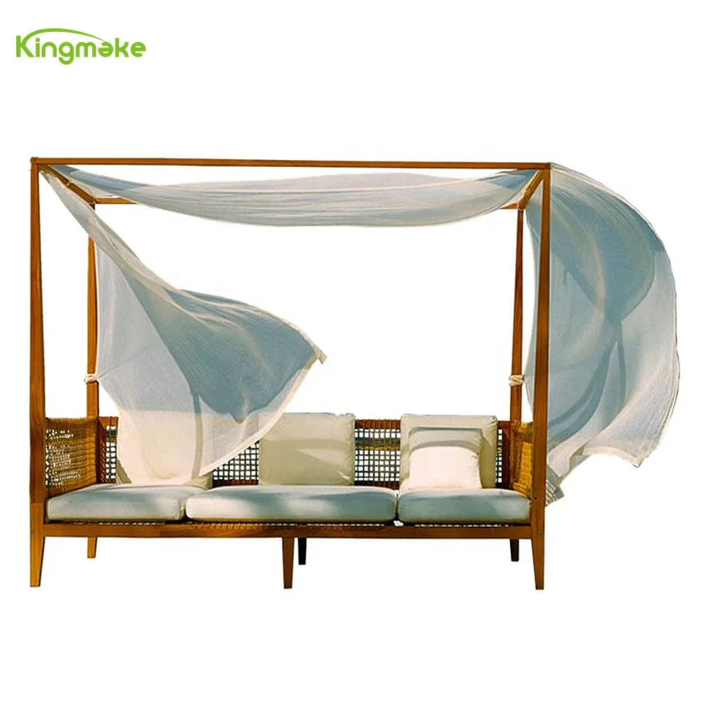 High Quality Cheap Leisure Hotel Garden Outdoor Chair Sofa  Day Bed Teak Wood Sun Bed With Canopy Lounger