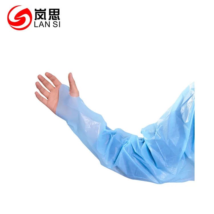 
Disposable Plastic Waterproof Blue Aprons with Long Sleeve 