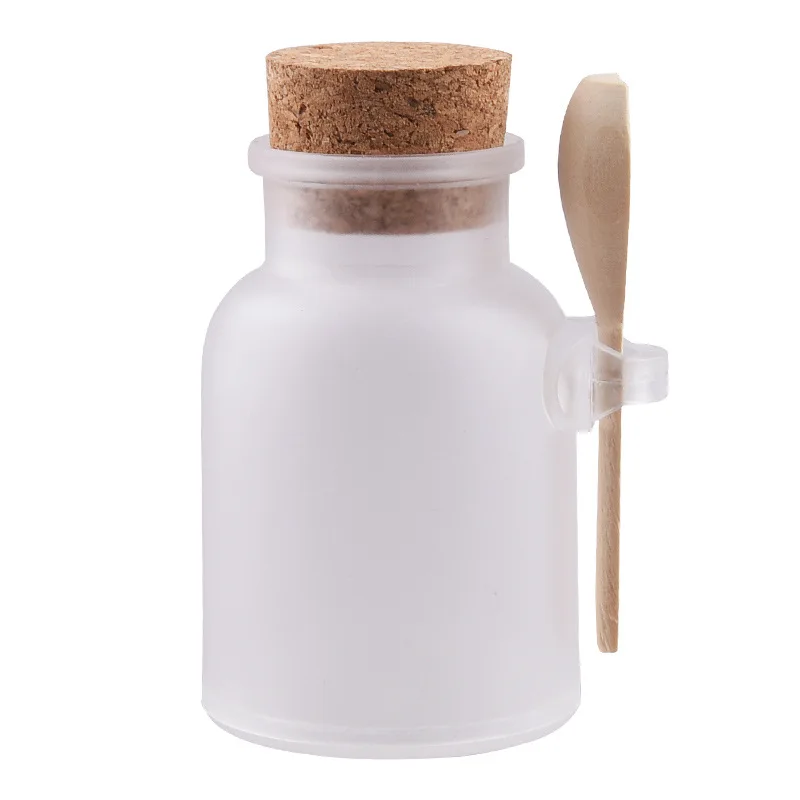 100ml 200ml 300ml Plastic Bath Salt Scrub Bottle with Cork Wooden Spoon Small Plastic Bottle