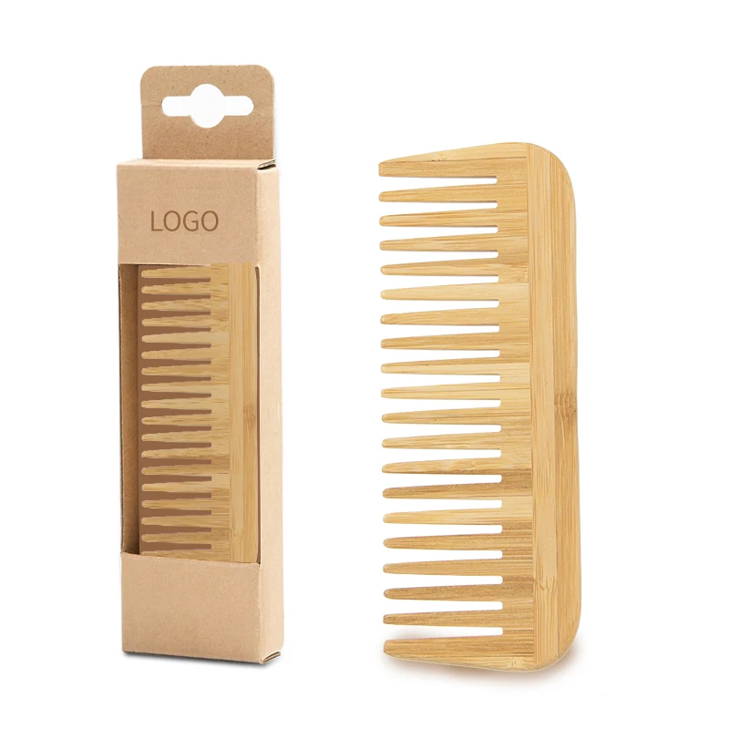 2024 Wholesale Wide Tooth Natural Bamboo Wood Comb Handmade Anti-Static Hair Detangling Comb For Styling