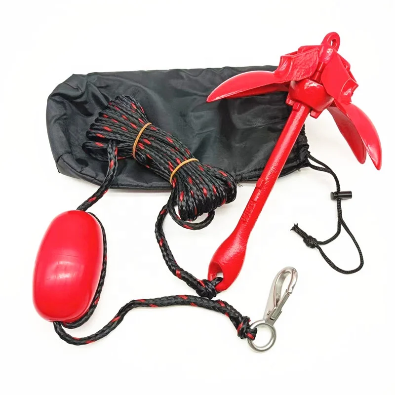 1.5KGS Carbon Steel Sprayed Red Folding Anchor Kit For Kayak Canoe Fishing Boat