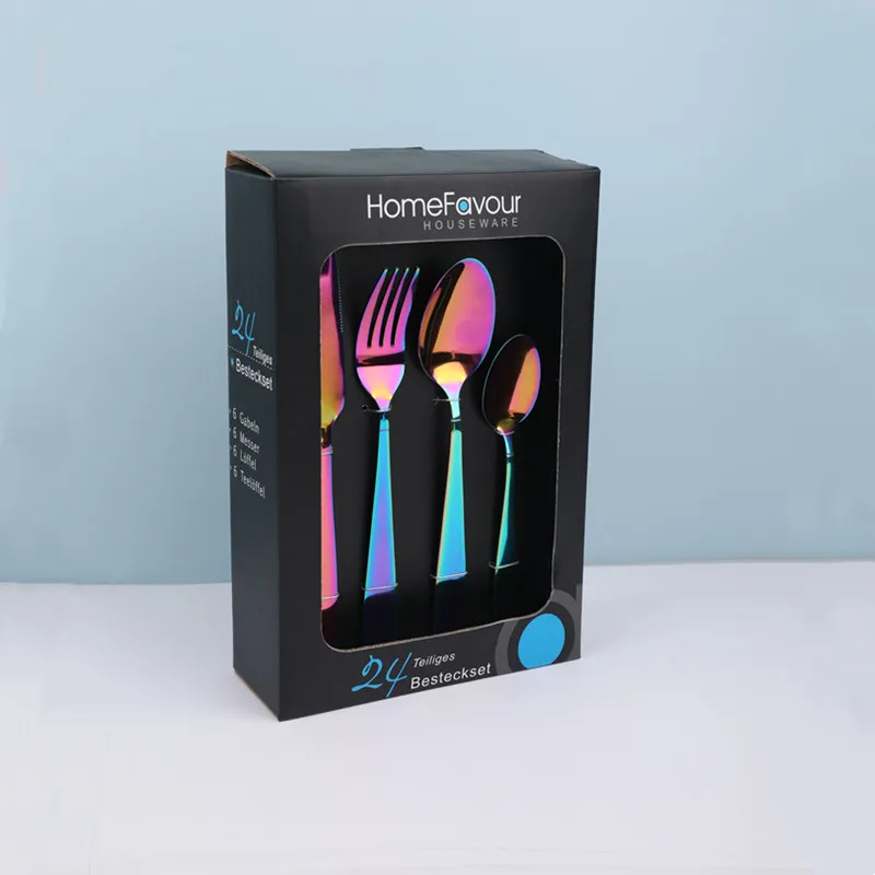 24 Pieces Rainbow Knife Spoon Fork Cutlery Set  24 Pcs Stainless Steel Multicolour Cutlery Set