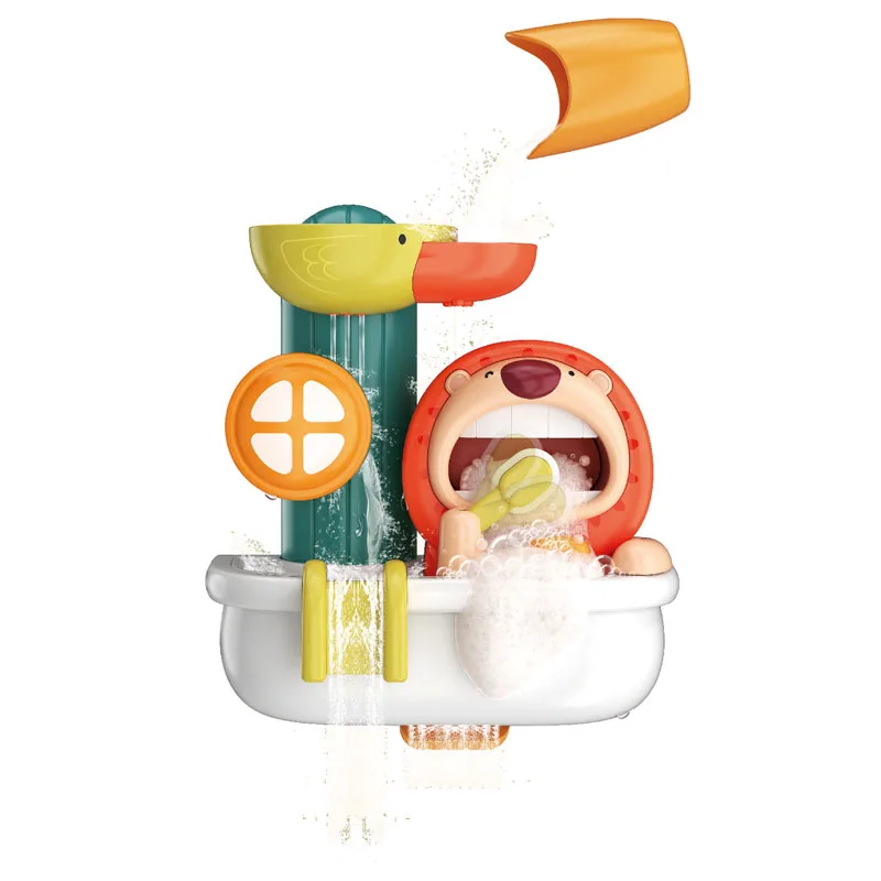 Hot selling fun cute lion bubble paddle bath toy turn music sucker swimming bathroom water shower sprinkler baby bathing toys