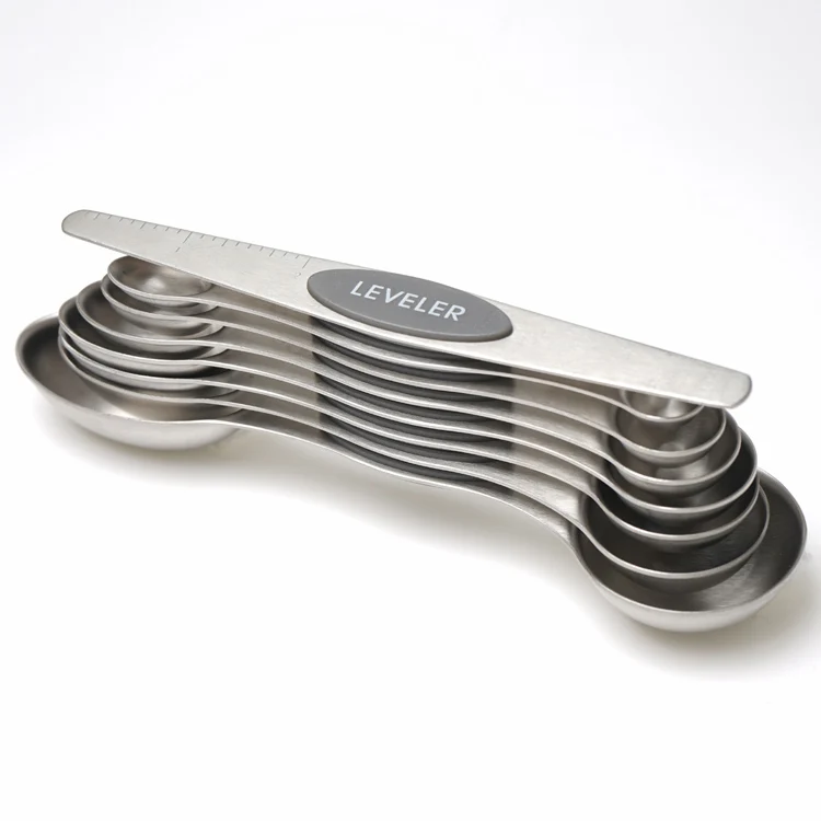 Spring chef gray color collapsible magnetic dual side stainless steel measuring spoon set