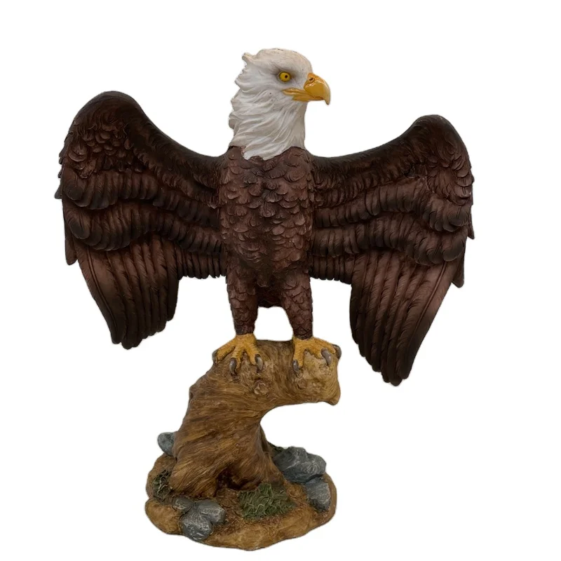 Made in China  polyresin wing-up eagle on trunk figurine  statue