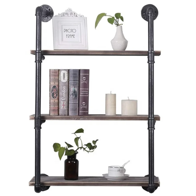 
Industrial Pipe Shelving Wall Mounted 24in Rustic Metal Floating Shelves Steampunk Real Wood Book Shelves Wall Shelf Unit 