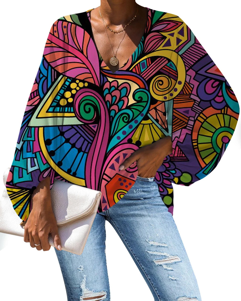 
New Arrivals Custom Chiffon Blouse Colorful African Style Printed V Neck Top Shirts Breathable Elegant Lady Fashion Apparel 